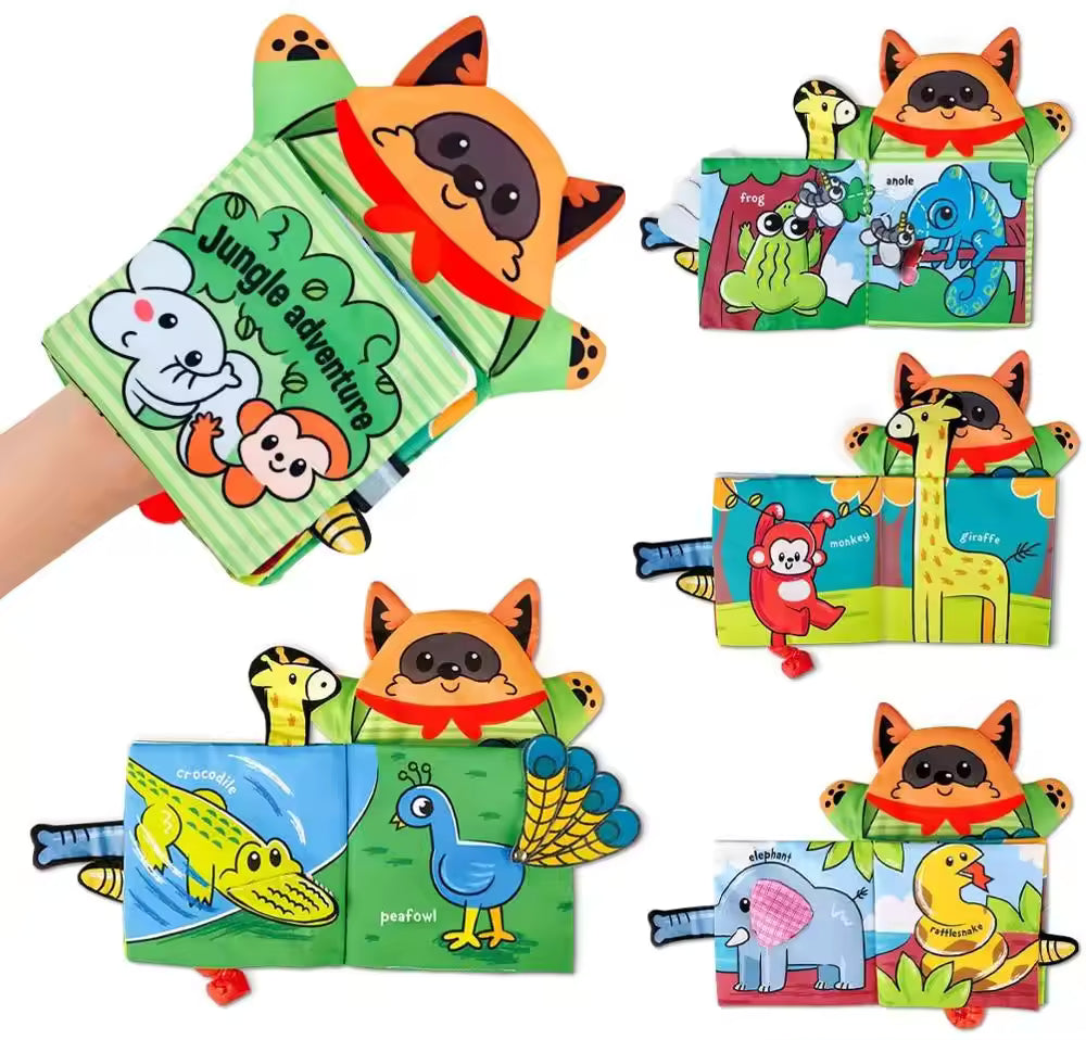 Montessori Baby Soft Cloth Book – 3D Quiet Book with Hand Puppet for Newborns 0–12 Months