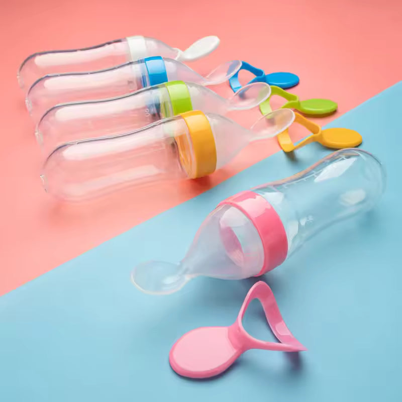 Silicone Baby Food Squeeze Feeder Bottle with Spoon – BPA Free Infant Cereal Dispenser 90ml