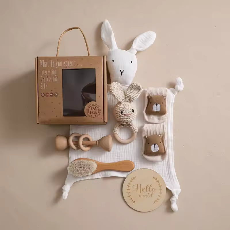 Montessori Baby Milestone Gift Set – Drool Towel, Sensory Toy & Monthly Milestone Cards for Newborn Photography